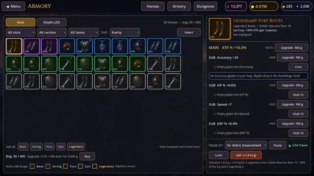 Socketing a Glyph onto a gear sub-stat